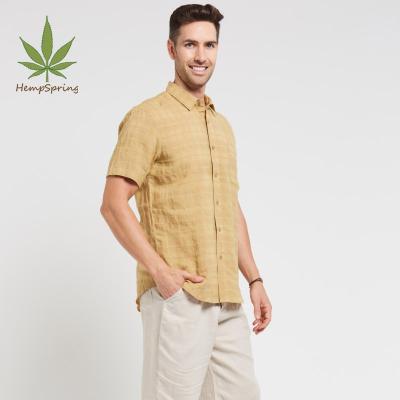 China HempSpring Breathable HempSpring 100% Hemp Shirts Mens Camisas Business Casual Dress Natural Short Sleeve Shirts for sale