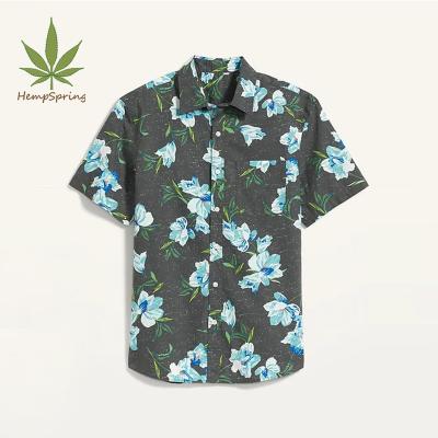 China High Quality Men's Hempspring Organic Cotton Man Shirts Leak Shirts Summer Short Sleeve Print Shirt Breathable Hemp for sale