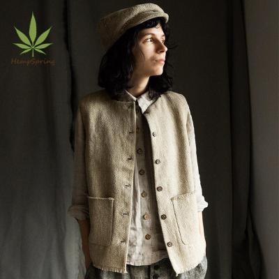 China Wholesale Cheap Breathable Natural Organic Hemp Waistcoat Women's Hempspring Casual Vest Women's Hemp Vest for sale