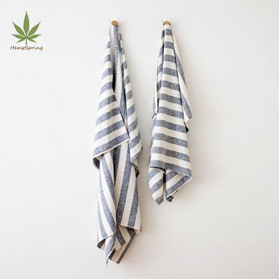 China Yarn-Dyed Sheer Linen Bath Towel Sustainable Organic Linen Beach Towels Stripe Beach Towels 100% Biodegradable for sale