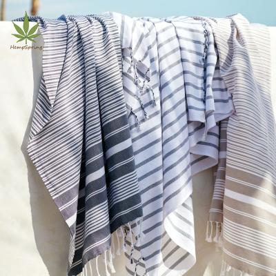 China eco sustainable beach towels organic linen striped linen cottonbiodegradable linen beach towel for sale