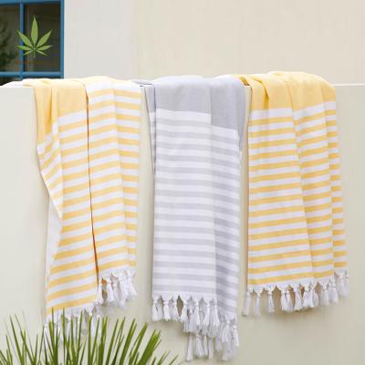 China Hemp Cotton Beach Towel Turkish Towel Stripe Eco Friendly Yarn-Dyed Beach Towels for sale