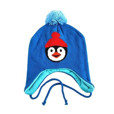 China COMMON Quality Embroidery Pattern Blue Animal Fleece Striped Beanies For Kids Fleece Beanie Babies Beanie Ponytail Fleece Microflee for sale