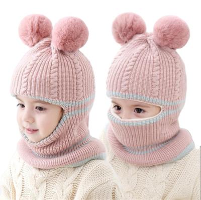 China Fashion New StylePom Pom Kids Winter Beanie Hat With Mask Set Custom Kids Beanies With Pom Pom Kids Beanie And Scarf Set for sale