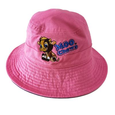 China Sporty cheap custom made cotton tweed double sided bucket hats for kids toddler with embroidery logo for sale