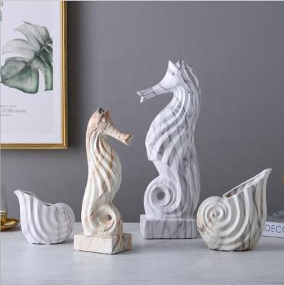 China Eco-friendly Nordic European Animal Vase Pattern Seahorse Decoration Conch Style Ceramic Marble Crafts For Living Room Home Decorations for sale