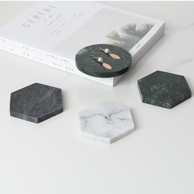 China Hot-Selling Viable Custom Made Stone Coasters Pure Natural Hexagon Marble Coaster For Kitchen Drinkware Mugs for sale