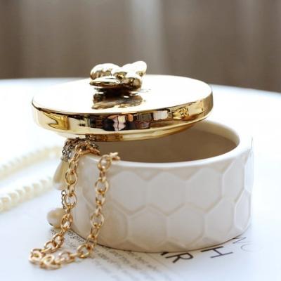 China Ceramic Gold Plated Bee Jewelry Box For Household Home Decoration for sale