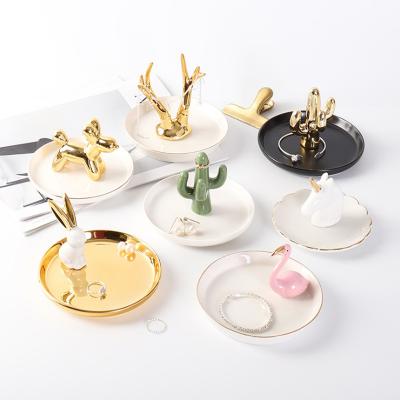 China Creative Home Deco Household Ceramic Antler Jewellary Tray Gold Plating Accessories For Ceramic for sale