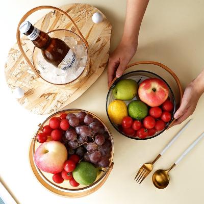 China Bamboo Tray Storage Wooden Portable Dry Ice and Beer Fruit Snack Basket High Borosilicate Creative Fruit Basket Nordic Viable Glass Large for sale