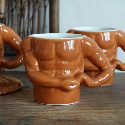 China Viable Viable Muscle Creative Water Strongman Personality Ceramic Funny Mug for sale