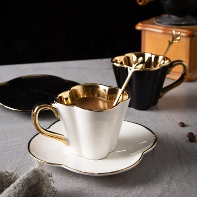 China Simple and Creative Luxury Hotel Coffee Shop Home Office Dish Cup Coffee Petal Small Petal Ceramic Viable Ceramic Tea Cup for sale