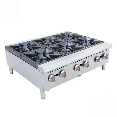 China Restaurant Stainless Steel Table Top Commercial 6 Burners Gas Hotplate Cooker Stove for sale