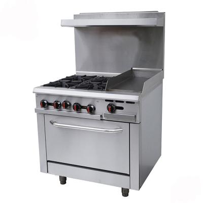 China Retail Commercial 4 Burner Gas Range Cooker with Oven and 12 Inch Gas Griddle RGR36-G12 for sale