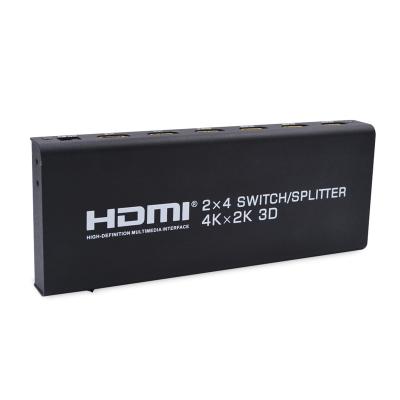 China 2x4 Hdmi Switcher Splitter 2 Into 4 HDMI Switcher Splitter 4K 3D hdmi splitter 2 Input 4 Output With Spdif R/L Stereo Audio 180x71.3x21mm for sale