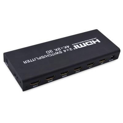 China switch splitter hdmi 2 input 4 output hdmi switch splitter hdmi splitter 4 port IR 3D 4K 180x71.3x21mm for sale