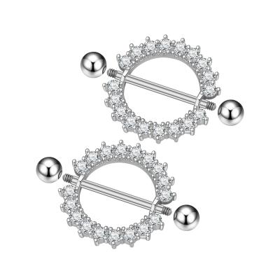 China 10Pair/Set Cute Round Zircon Nipple Ring Sets 316L Stainless Steel Bar Women Cut On Nipple Ring Piercing for sale