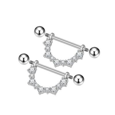 China Nine Zircons 10Pair/Set Cute U-Nipple Ring Clip On Women Crystal Stainless Steel Body Jewelry Wholesale for sale