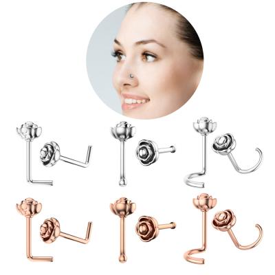 China FASHIONABLE 10Pcs/Set 316L Stainless Steel Nose Rings Piping Elbow Straight Rose Flower Nose Ring Hoop Women Man Body Piercing Jewelry for sale