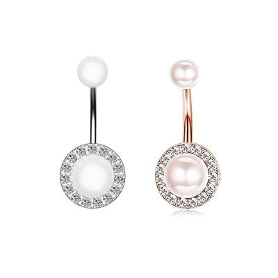 China FASHIONABLE 2021 Hot Seller High Quality Pearl Inlay Belly Rings Button Ring Wholesale Body Pierced Stainless Steel Navel for sale