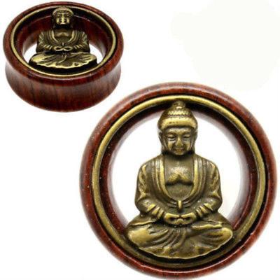 China 10Pairs/Set TRENDY Buddha Round Wooden Shape Ear Plug Tunnel Measurements Ear Expander Piercing Unisex Body Jewelry for sale