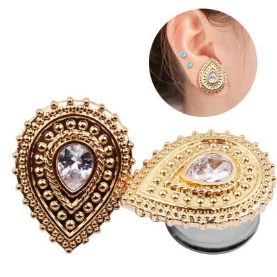 China New Arrival 10Pairs/Set FASHIONABLE Stainless Steel Zircon Ear Plug Case Design Saddle Ear Tunnel Plugs Body Piercing Jewelry for sale