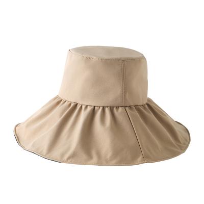 China Fashion\comfortable waterproof single hat\goods 2021 beach sun wavy oversized leather bucket lace for sale