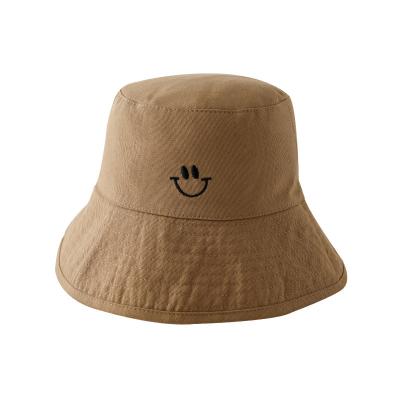 China Fashion\Custom Solid Color Sunshine Smile Face Embroidery Fascinators Summer Bucket Hats Comfortable\Durable Women for sale