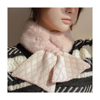 China Winter Stylish Warm Artificial Rabbit Fur Winter Knitted Luxury Scarf For Women for sale