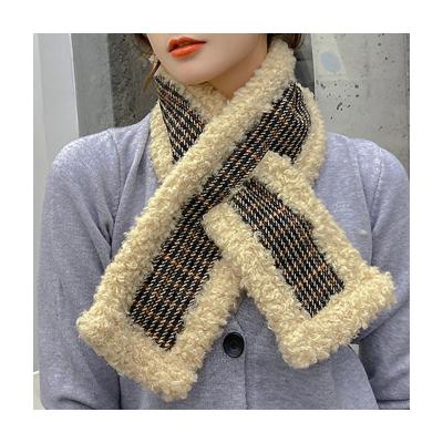 China Winter Stylish Winter Leopard Houndstooth Rabbit Artificial Fur Knitted Luxury Scarf For Women for sale