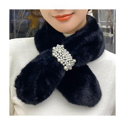 China Pearl Rabbit Warm Artificial Fur Knitted Winter Scarf For Women Luxury Scarf Women for sale