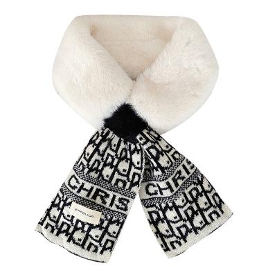 China 6 Colors Women Design Fashion Style Rabbit Faux Fur Knitting Scarf Plush Winter Soft Casual Korean Warm Scarf for sale