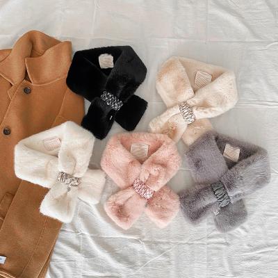 China Autumn Winter Ladies Custom Label Warm Faux Synthetic Rabbit Fur Collar Scarf Knitting Scarves for sale