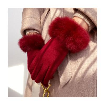 China Fashion\Comfortable Updraft\Durable Rabbit Fur Fashion Wool Loves Point Finger Knitted Winter Arm Warmers Mittens For Women for sale