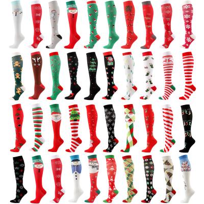 China CY QUICK DRY Wholesale Christmas Striped Knee High Novelty Compression Socks for sale