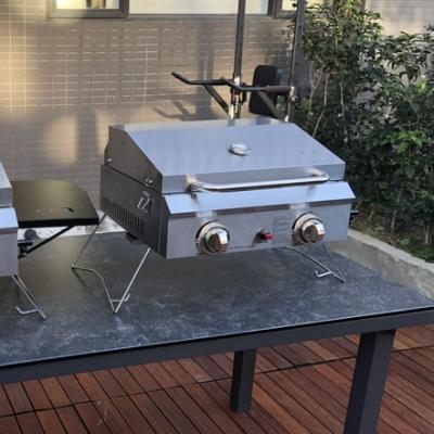 China Portable Adjustable Height Stainless Steel BBQ Grills Outdoor Grill With Two Burners for sale