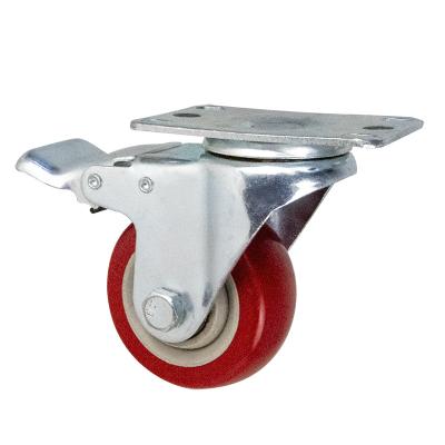 China CS-1 Rigid Swivel Red Hard Rubber Caster 3 Inch Heavy Duty Trolley Casters With Brakes Stainless Steel Wheels for sale