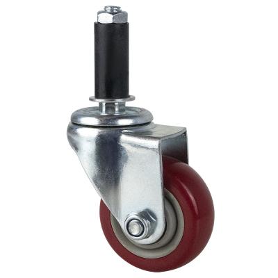 China CS-4 Swivel Rigid Red Hard Rubber Expanding Caster 3 Inch Without Brake Top Locking Industrial Smooth Trolley Casters for sale