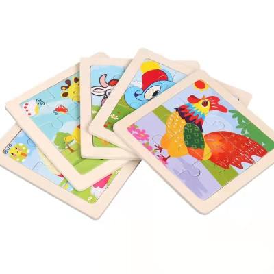 China DIY PLAY 11X11CM Wooden Puzzle Children 9ps Cartoon Traffic Animal Tangram Wooden Puzzle Toys Educational Jigsaw Toys For Children for sale