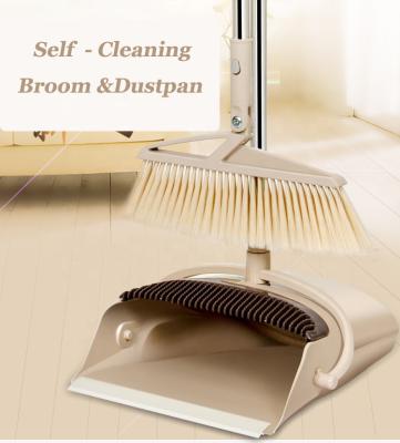 China Self-cleaning Rotating Upright Upright Dustpan with Easy Extendable Handle Broom and Dustpan Sweeping Set for sale