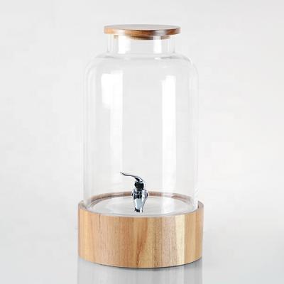 China Wholesale Clear Glass Soda Lime Glass Storage Jar and Modern Design Acacia Wood with Dispenser for sale