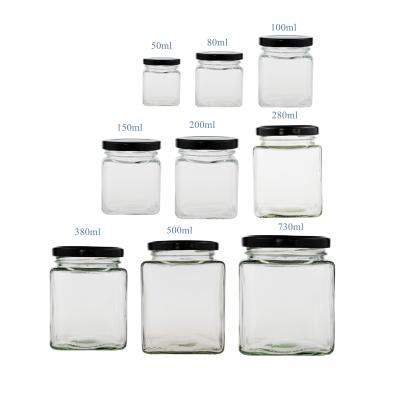 China Sustainable High Quality Custom 4 Square 80ml 80ml 2019 oz 8oz Square Glass Jar for sale