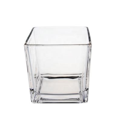 China Home Decoration Wholesale Transparent Tall Square Glass Candle Holders Jar for sale