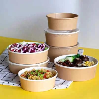 China Disposable Brown Paper Salad Bowl Salad Wrapper Bowl Customized Printing Factory Sell 1000ml Salad Bowl With PP Lid for sale