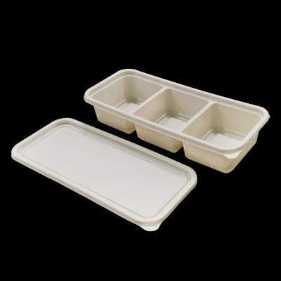 China Disposable 3 Compartment ACCEPT CUSTOM Cornstarch Biodegradable Material Disposable Food Container for sale