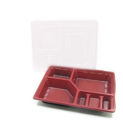 China Disposable ACCEPT CUSTOM 700ml With 6 Dividers With Lid Disposable Plastic Blister Sushi Food Tray for sale