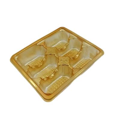 China Disposable ACCEPT CUSTOM 6 12 16 24 Piece PET Gold Disposable Plastic Dates Food Cable Inner Tray for sale