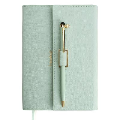 China Leather Notebook Premium Logo Agenda Planner Notebook and Pen Gift Set Custom Hardcover Book for sale