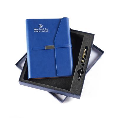 China Factory Supplier Notebook Hardcover Book Card Slot Business Gift Set & Custom Metal Pen & Bank for sale