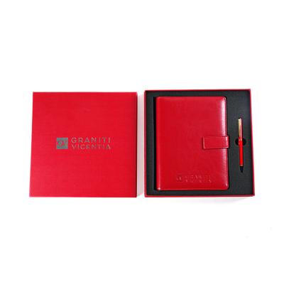 China 2021 New Design Luxury Hardcover Book Genuine Leather Embossed Notebook Gift Set for sale